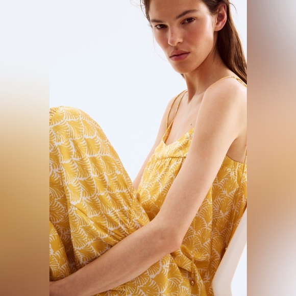 H&M TIE-STRAP MAXI DRESS Yellow/White pattern - Picture 4 of 14